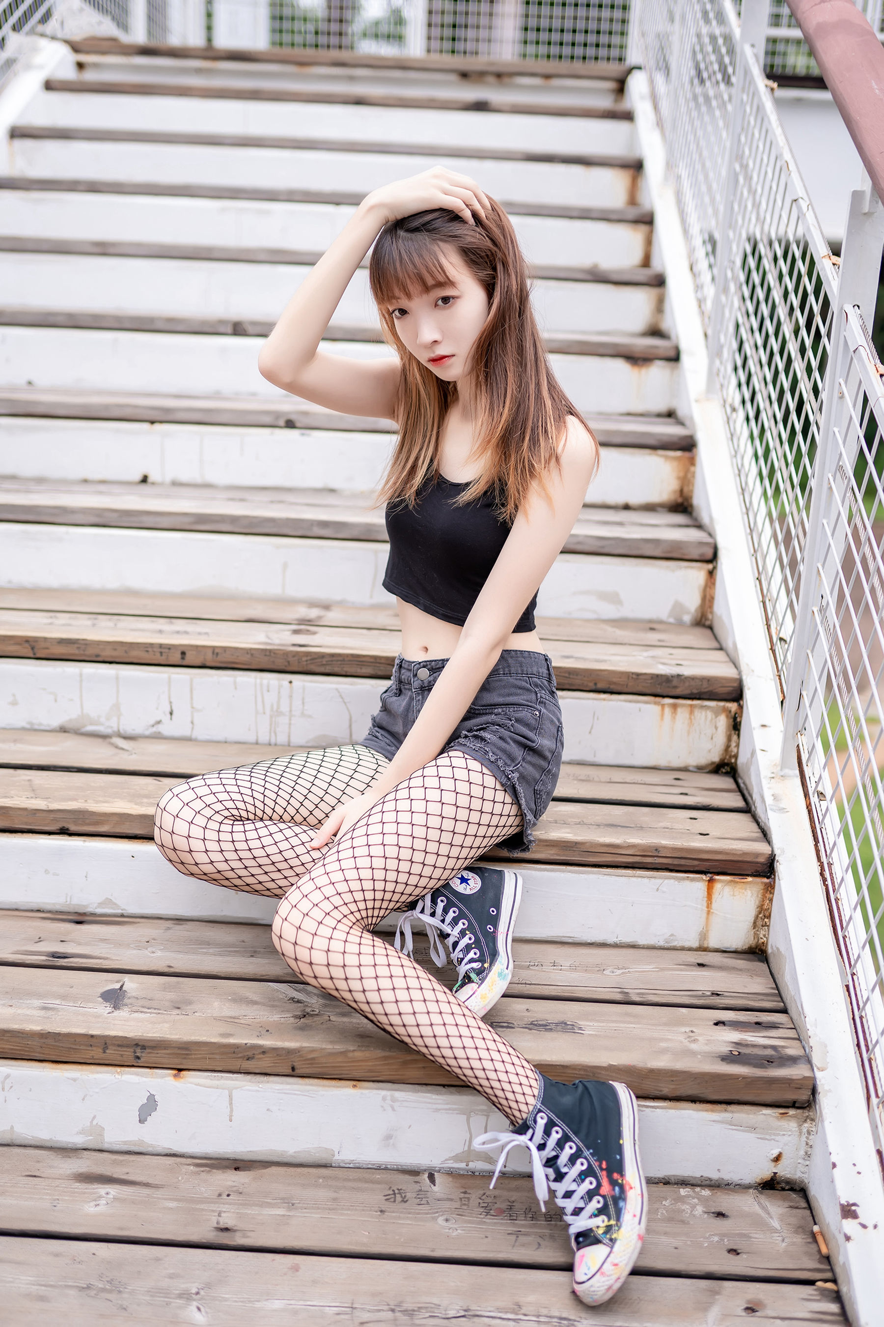 [风之领域] NO.094 祖木子 超短牛仔短裤黑网袜