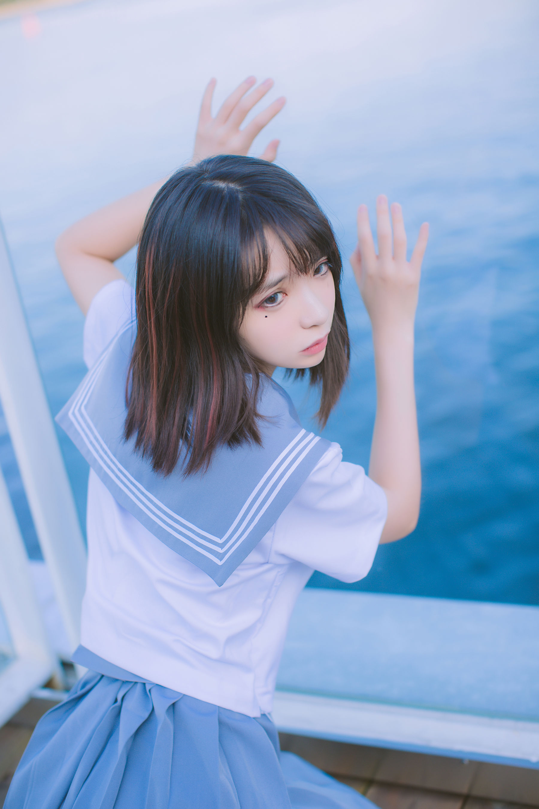 疯猫ss 海边蓝白水手服