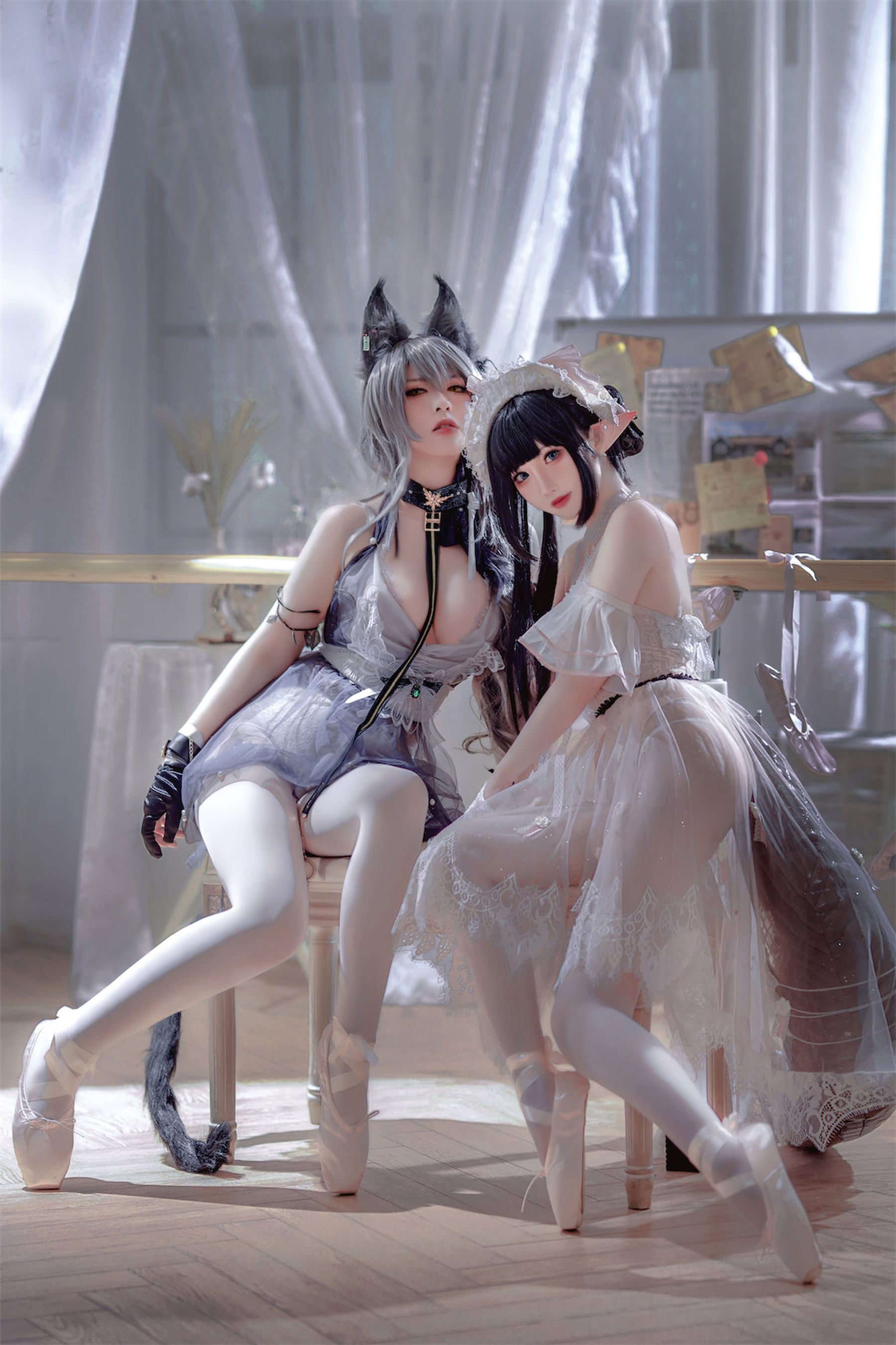 [福利COS] 可爱人气Coser面饼仙儿&半半子 - Arknights 黑x森蚺バレエ