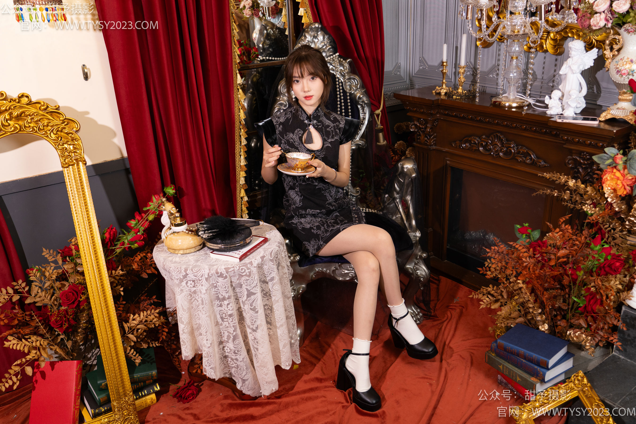 甜予摄影 No.095 璇璇 -旗袍、皮鞋、米白色棉袜、肉丝
